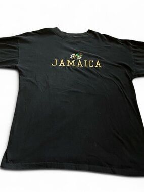 Vintage 90s Men’s Jamaica Embroidered Flower Bird Black Shirt Size XL